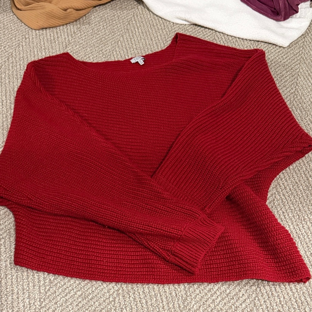 Off the Shoulder Red Sweater - Picture 3 of 4